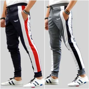 Men Colorblock Grey/Dark Blue Track Pants (Pack of 2)